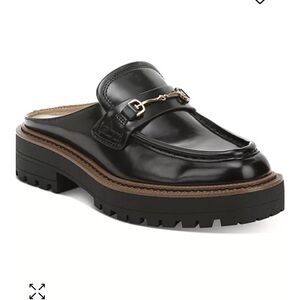 Women's Black Leather Mule Loafers